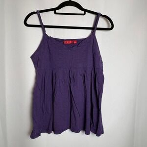 ELLE Women's Purple Gathered‎ Babydoll Tank Top Size L Pima Cotton Modal Blend